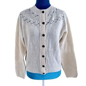 Vintage 80's Eagle's Eye Wool Crochet Knit Cardigan Sweater